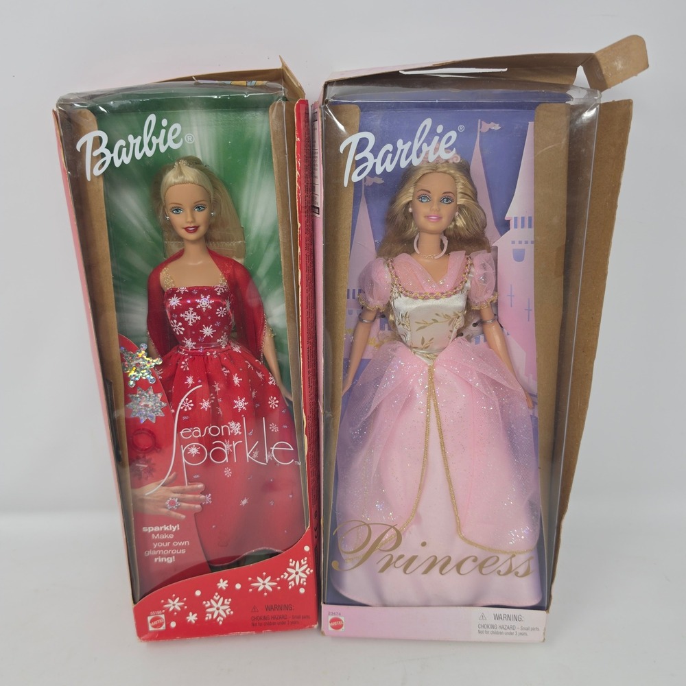 Barbie Season Sparkle 55198 & Princess Barbie 23474 Mattel Vintage damaged box